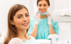 woman braces dentist